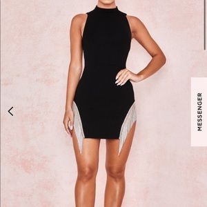 House of cb black Charlize crystal fringe dress